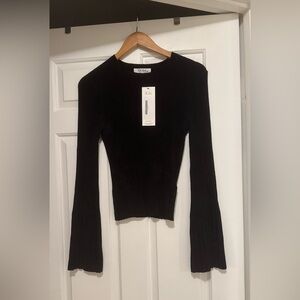 Frame Denim Black Ribbed Long Sleeve Top